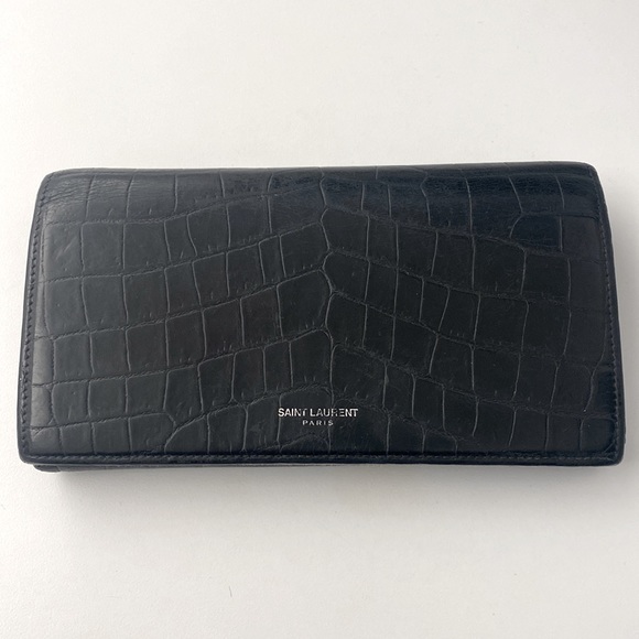 Saint Laurent Handbags - Saint Laurent Black Crocodile Embossed Leather Wallet